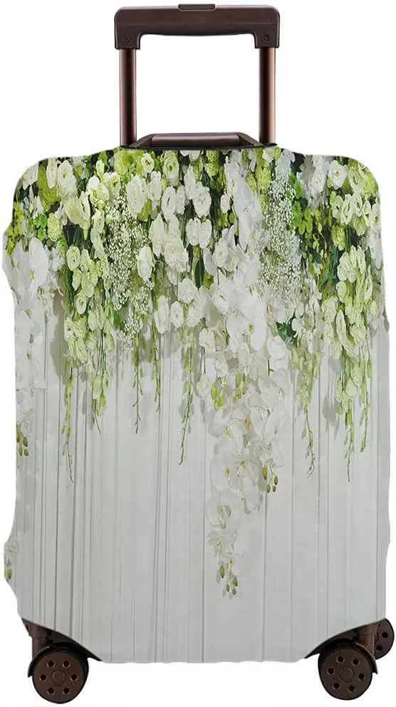 Wondertify Wedding Flower Backdrop Travel Suitcase Protector Bouquet Fresh Green Leaf Romantic Rose Elastic Washable Luggage Cover With Concealed Zipper Fits 29-32 Inch Colorful