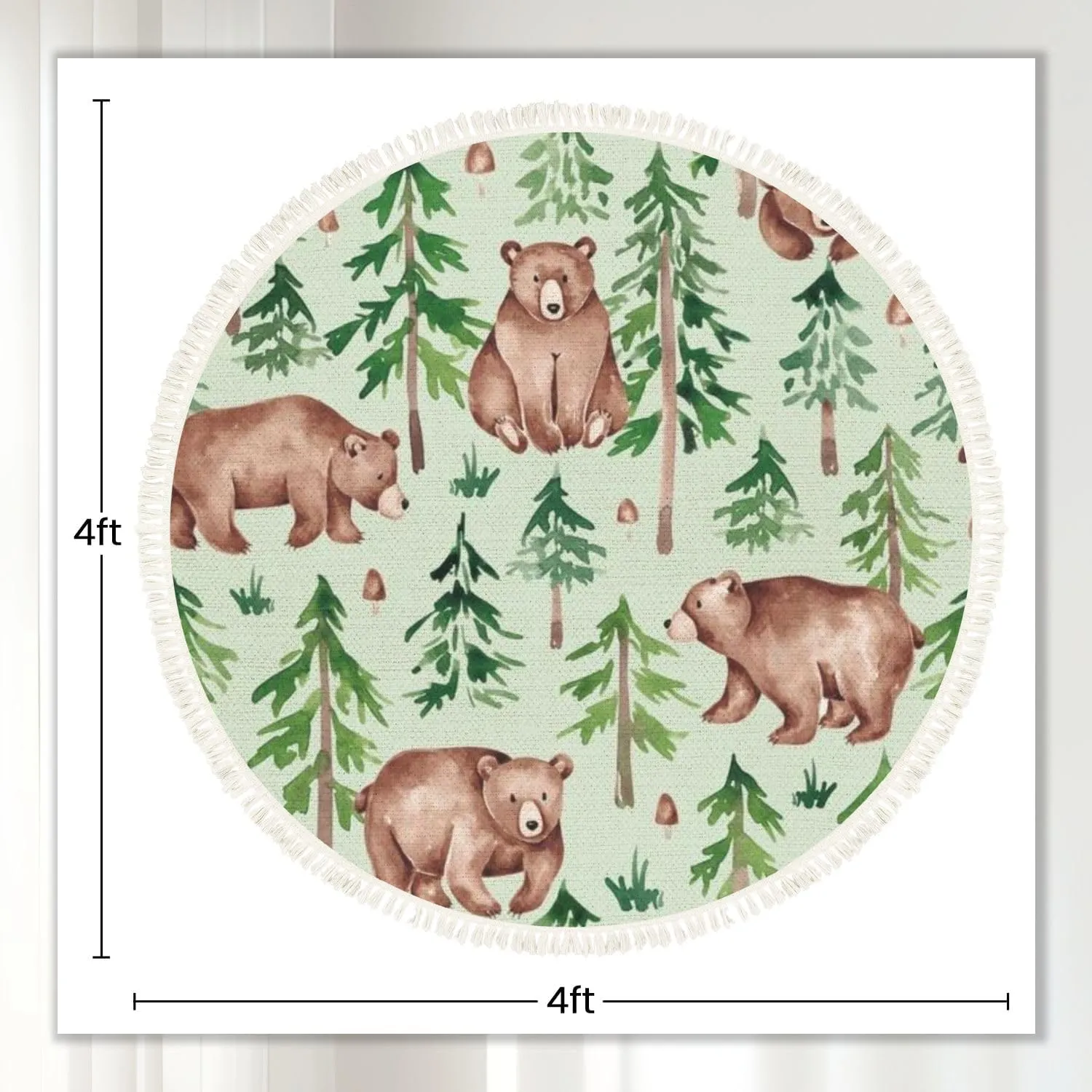 Woodland Animal Rug Round Rugs Forest Seamless Pattern Hand Drawn Watercolor Boho Area Rug Linen and Cotton Carpet Meditation Rug Washable Hallway Runner Mat Accent Rug for Bedroom Nursery 4ft