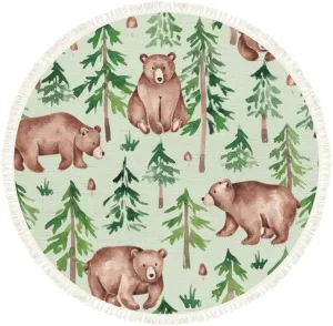 Woodland Animal Rug Round Rugs Forest Seamless Pattern Hand Drawn Watercolor Boho Area Rug Linen and Cotton Carpet Meditation Rug Washable Hallway Runner Mat Accent Rug for Bedroom Nursery 4ft