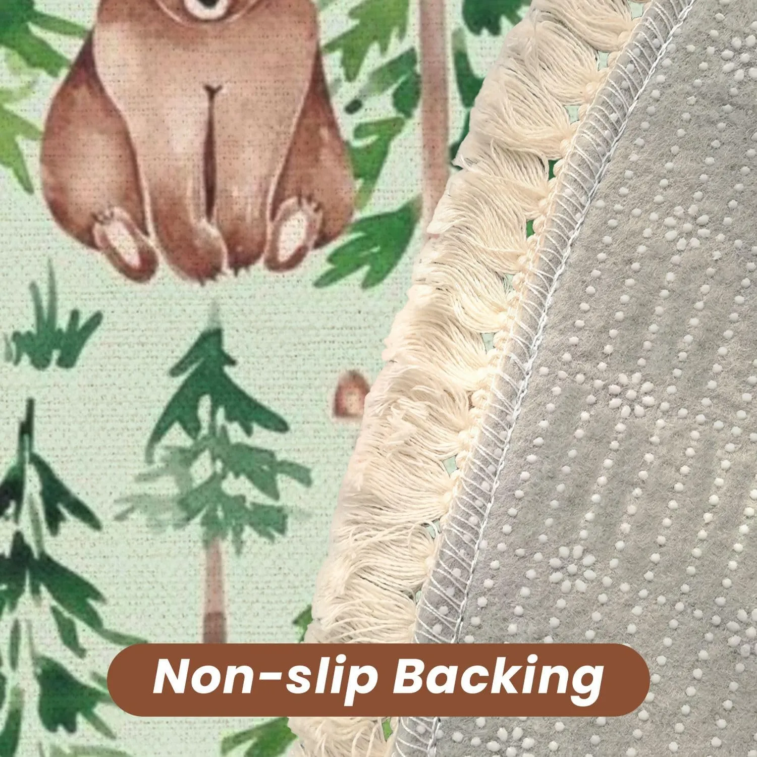 Woodland Animal Rug Round Rugs Forest Seamless Pattern Hand Drawn Watercolor Boho Area Rug Linen and Cotton Carpet Meditation Rug Washable Hallway Runner Mat Accent Rug for Bedroom Nursery 4ft