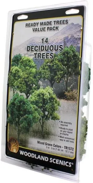 Woodland Scenics TR1572 Mix Green Decid Trees 3-5 (14) WOOU9572