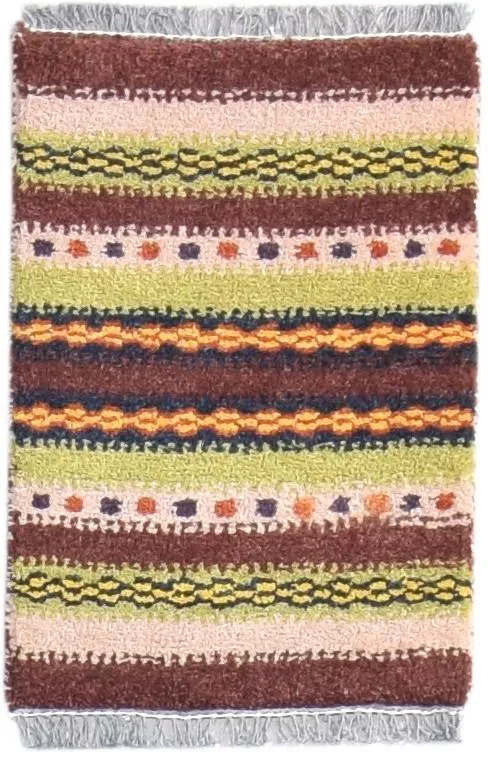 Wool Multi Color Rug 1X2 Southwestern Hand Knotted Gabbeh Striped Small Carpet