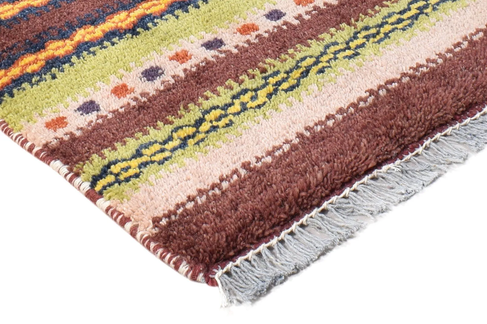 Wool Multi Color Rug 1X2 Southwestern Hand Knotted Gabbeh Striped Small Carpet