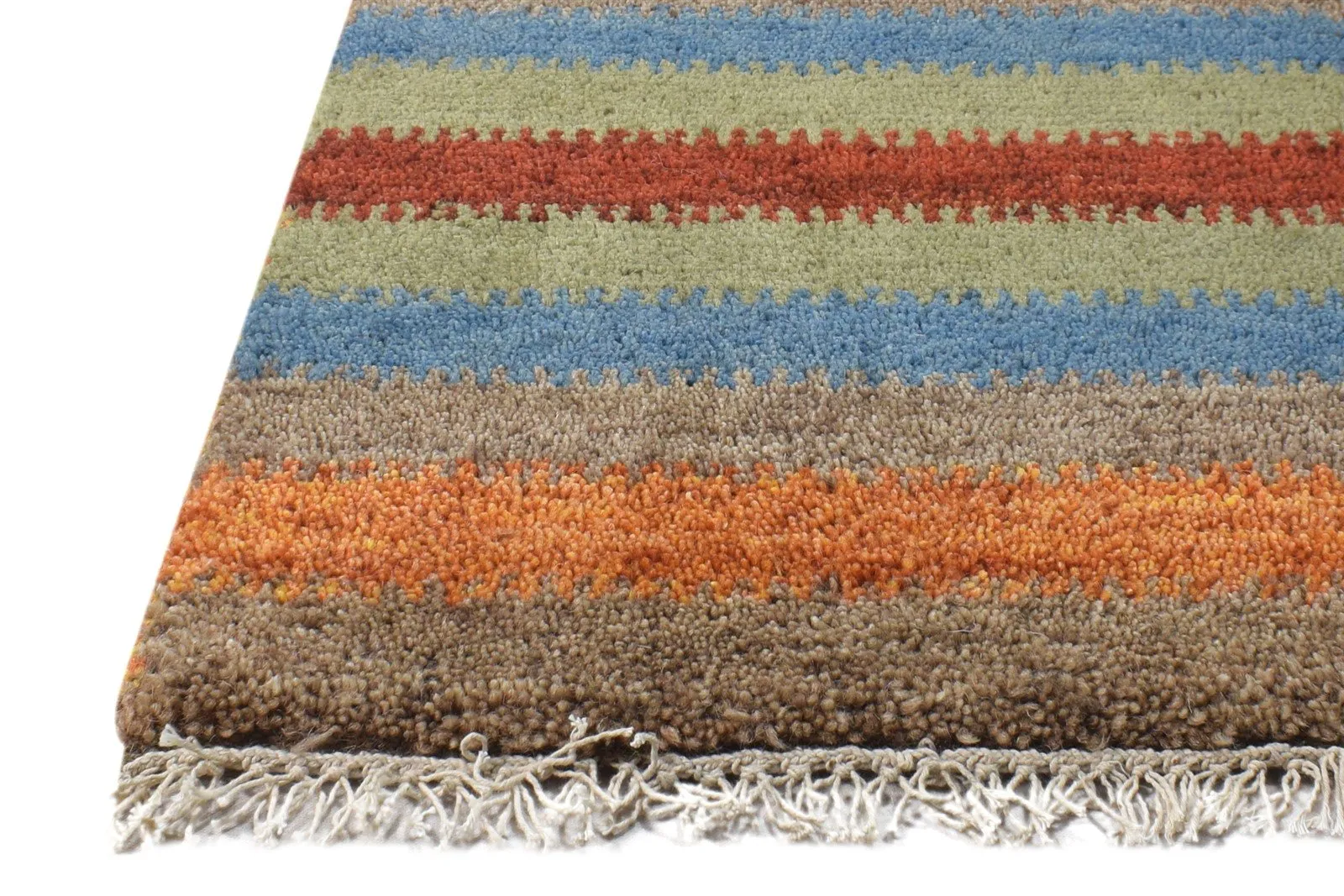Wool Multi Color Rug 1X2 Southwestern Hand Knotted Gabbeh Striped Small Carpet