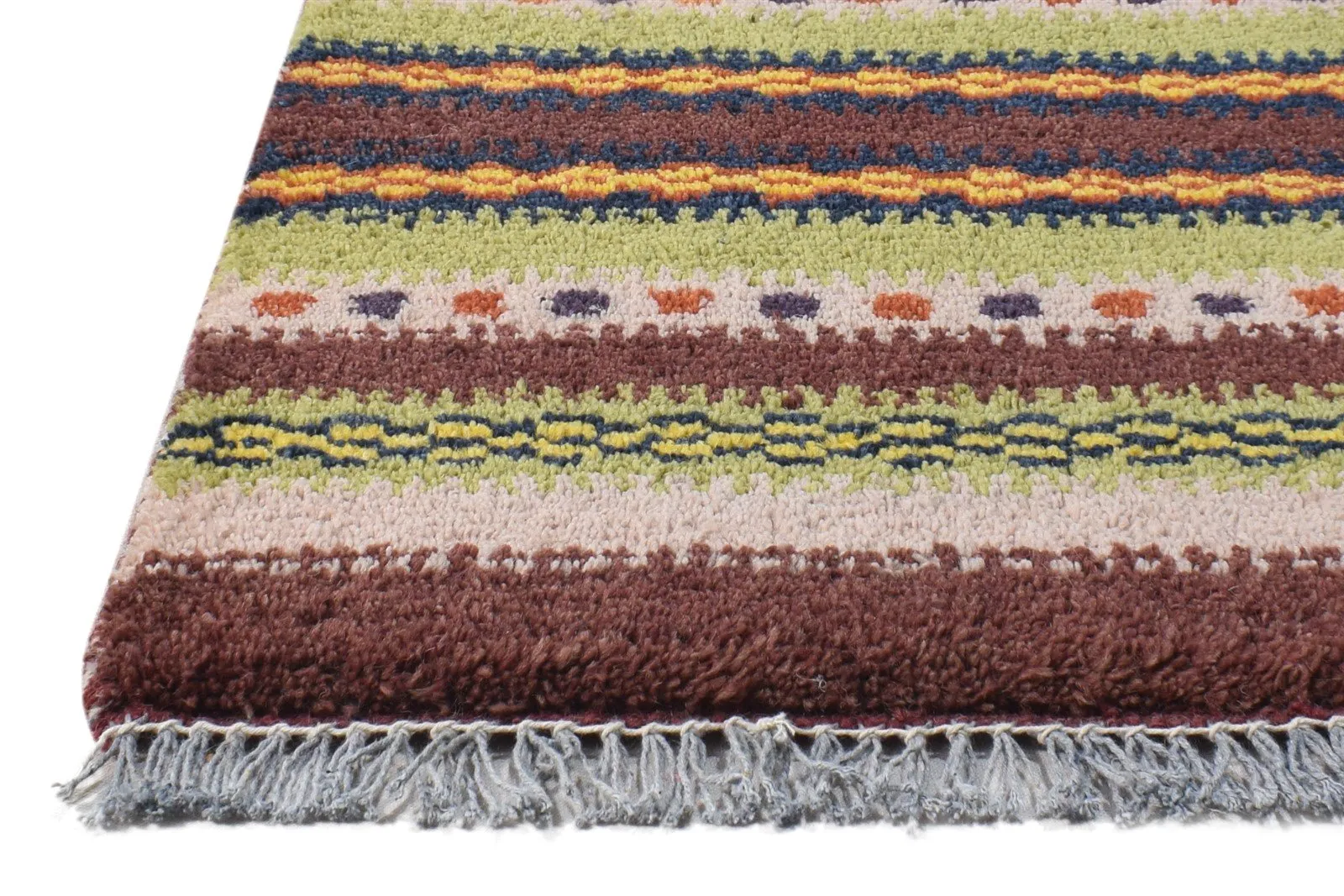 Wool Multi Color Rug 1X2 Southwestern Hand Knotted Gabbeh Striped Small Carpet
