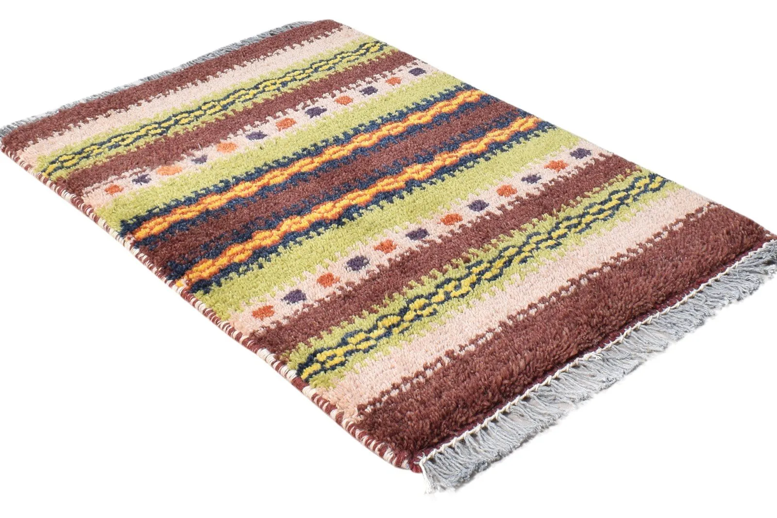 Wool Multi Color Rug 1X2 Southwestern Hand Knotted Gabbeh Striped Small Carpet