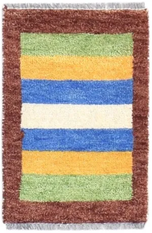 Wool Multi Color Rug 1X2 Southwestern Hand Knotted Gabbeh Striped Small Carpet