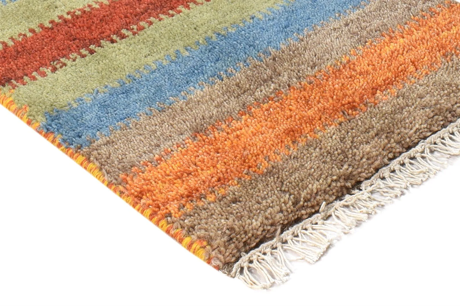 Wool Multi Color Rug 1X2 Southwestern Hand Knotted Gabbeh Striped Small Carpet