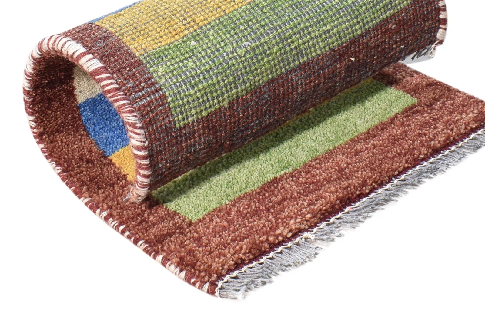 Wool Multi Color Rug 1X2 Southwestern Hand Knotted Gabbeh Striped Small Carpet