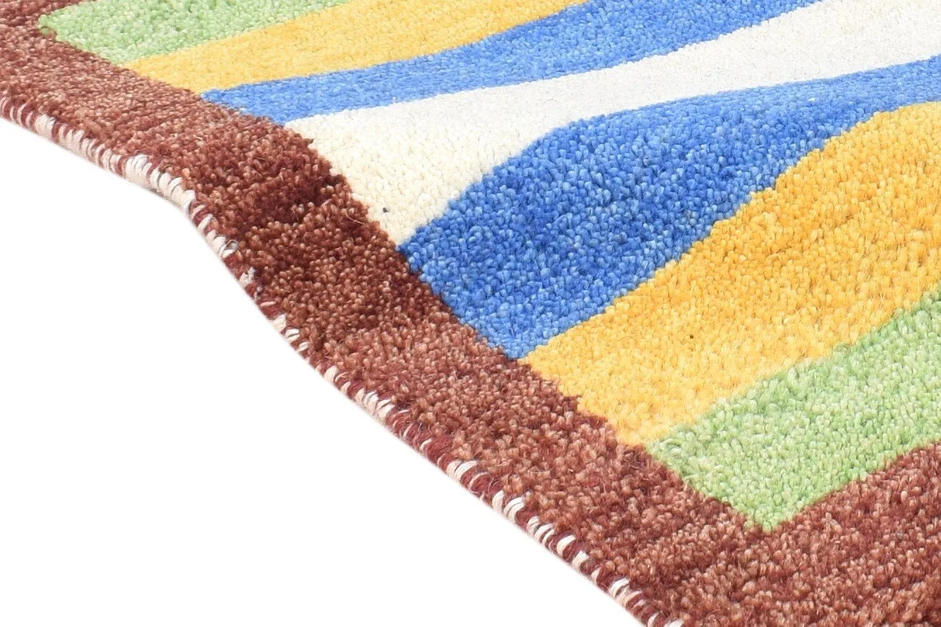 Wool Multi Color Rug 1X2 Southwestern Hand Knotted Gabbeh Striped Small Carpet
