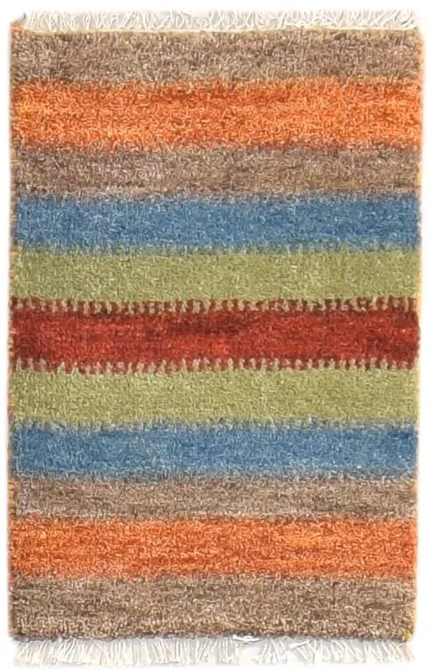 Wool Multi Color Rug 1X2 Southwestern Hand Knotted Gabbeh Striped Small Carpet