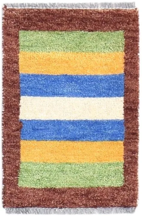 Wool Multi Color Rug 1X2 Southwestern Hand Knotted Gabbeh Striped Small Carpet