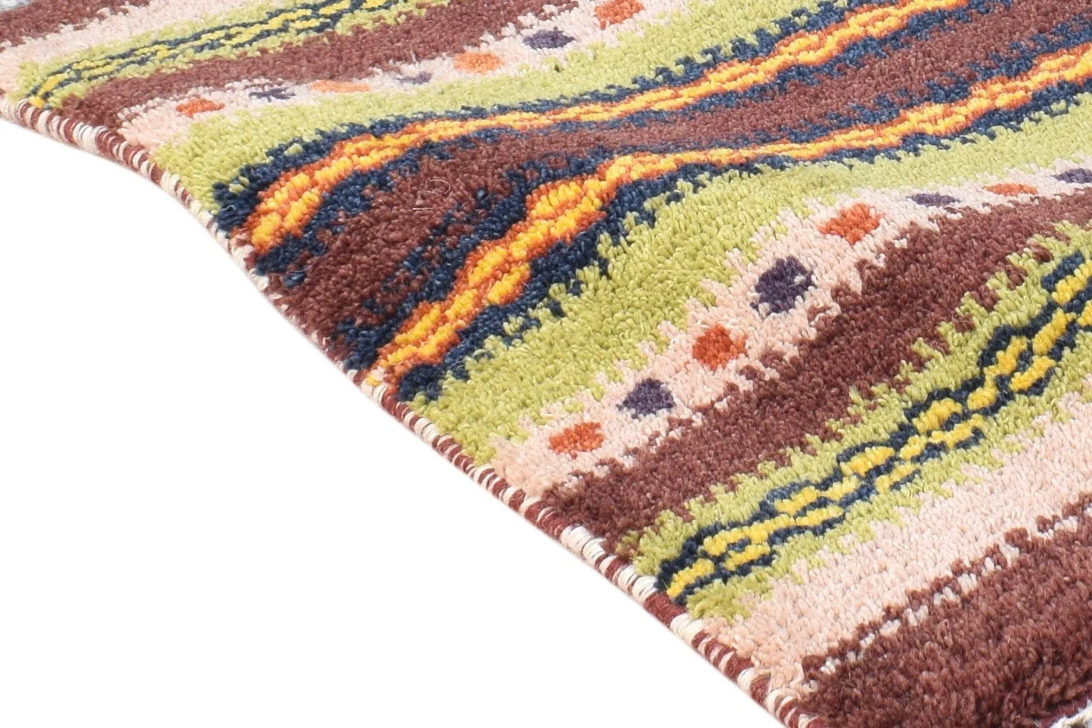 Wool Multi Color Rug 1X2 Southwestern Hand Knotted Gabbeh Striped Small Carpet