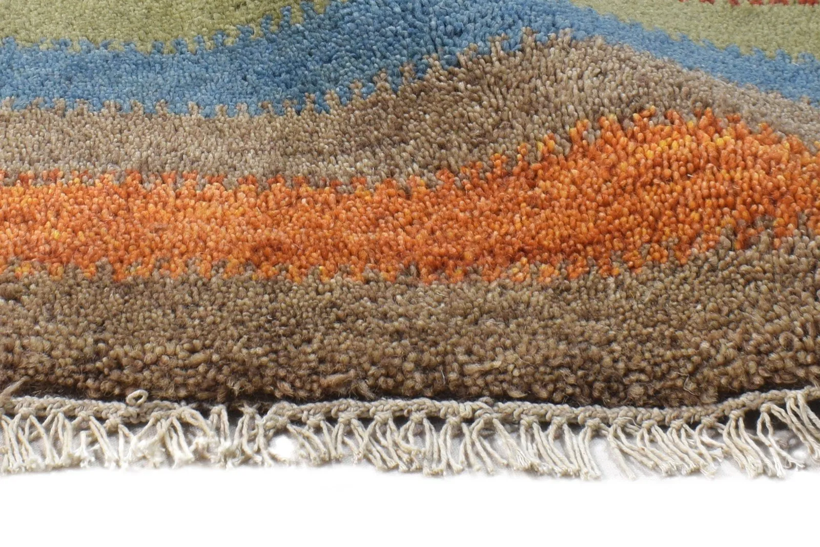 Wool Multi Color Rug 1X2 Southwestern Hand Knotted Gabbeh Striped Small Carpet