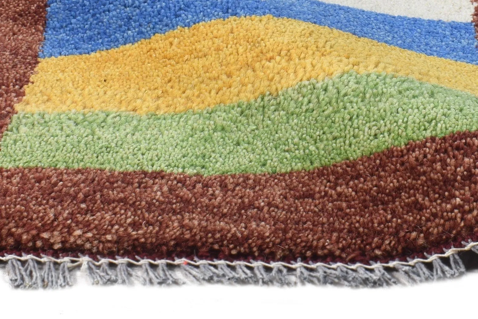 Wool Multi Color Rug 1X2 Southwestern Hand Knotted Gabbeh Striped Small Carpet