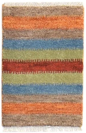 Wool Multi Color Rug 1X2 Southwestern Hand Knotted Gabbeh Striped Small Carpet