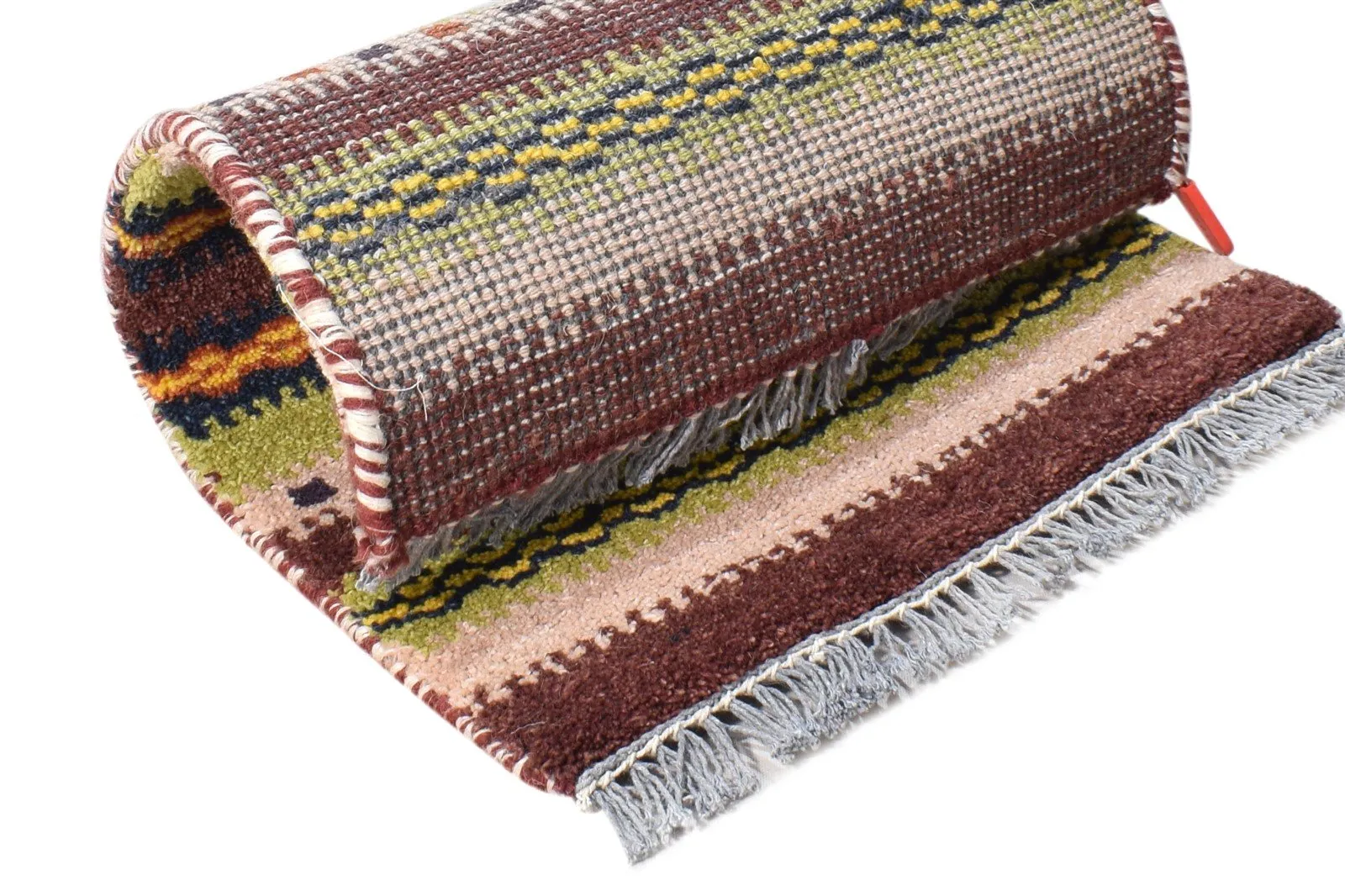 Wool Multi Color Rug 1X2 Southwestern Hand Knotted Gabbeh Striped Small Carpet