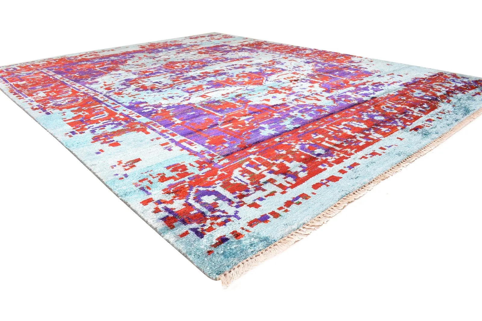 Wool / Silk Multi Color Rug 8X10 Persian Hand Knotted Bohemian Oriental Large