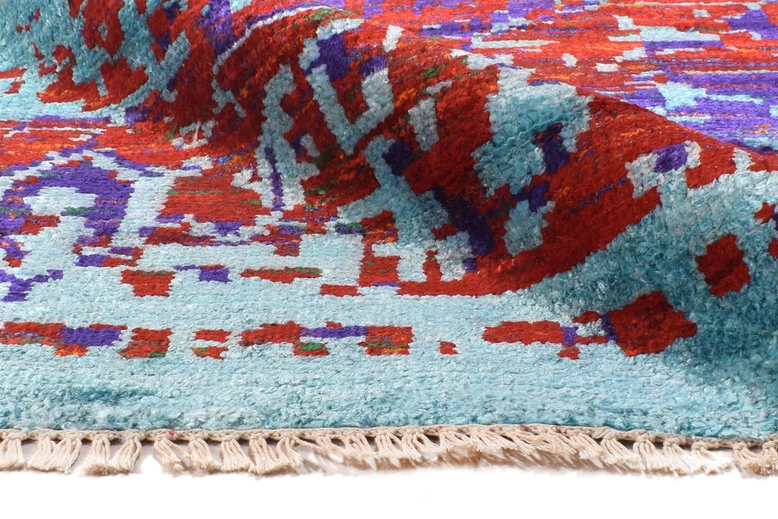 Wool / Silk Multi Color Rug 8X10 Persian Hand Knotted Bohemian Oriental Large