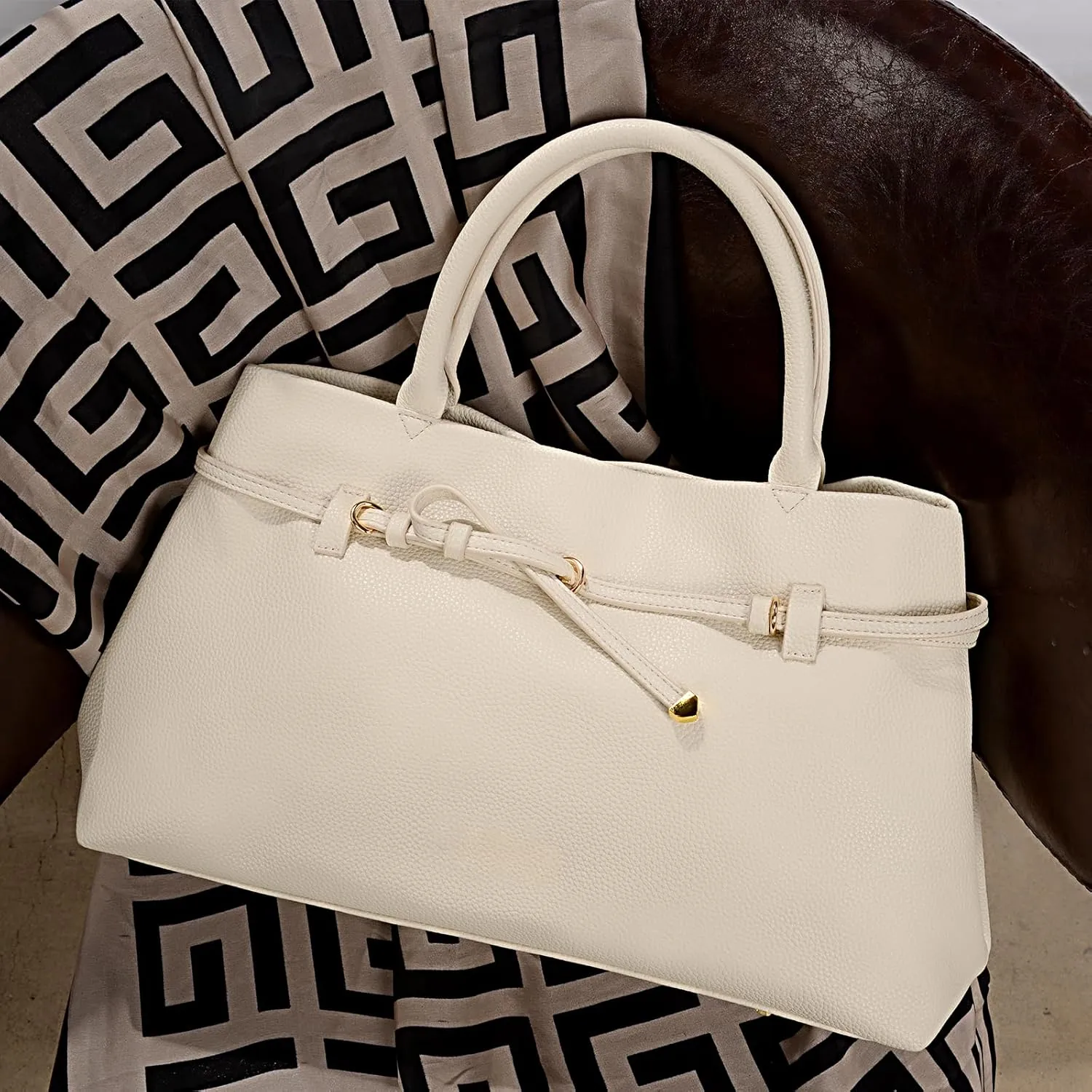 Work Tote Purses and Handbags for Women Vegan Leather Belted Top-handle Satchel Shoulder Bags with Long Strap