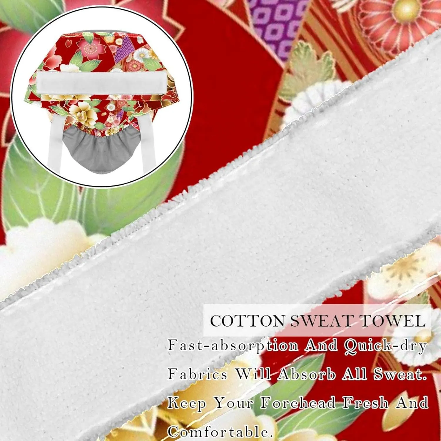 Working Hat with Buttons & Ribbon Ties for Women 2 Packs, White Lily Floral Adjustable Unisex Surgical Scrub Caps