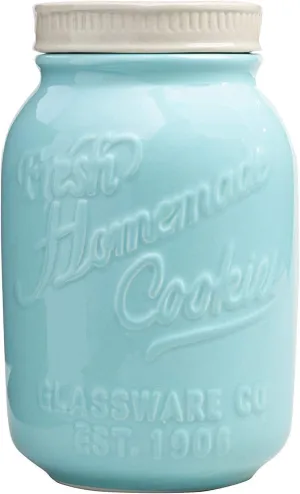 World Market Blue Ceramic Mason Cookie Jar - Keep Your Cookies and Baked Goods Fresh with an Airtight Lid - Handy Container - Vintage Retro Decor and Collector Gift Idea- Rustic Kitchen Accessory