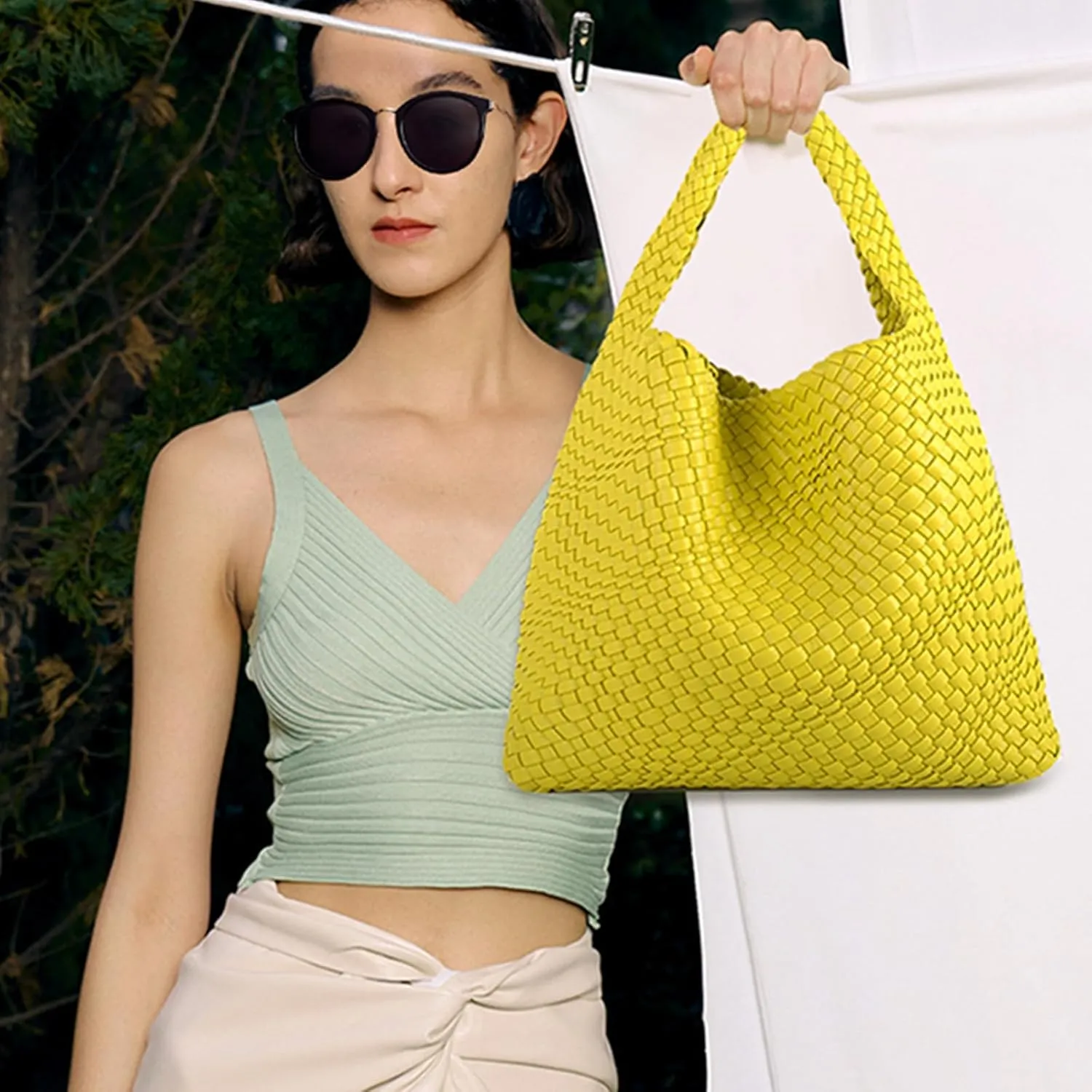 Woven Bag for Women, Vegan Leather Hobo Tote Bags, Top-handle Handmade Purse