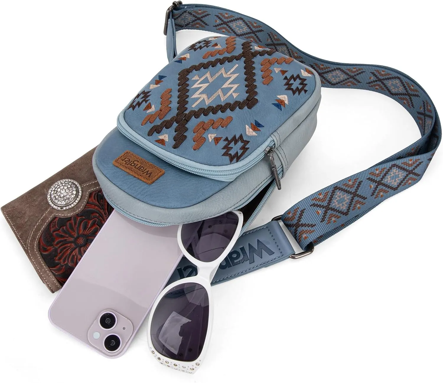 Wrangler Aztec Crossbody Sling Bag for Women - Fanny Pack & Chest Bag Purse