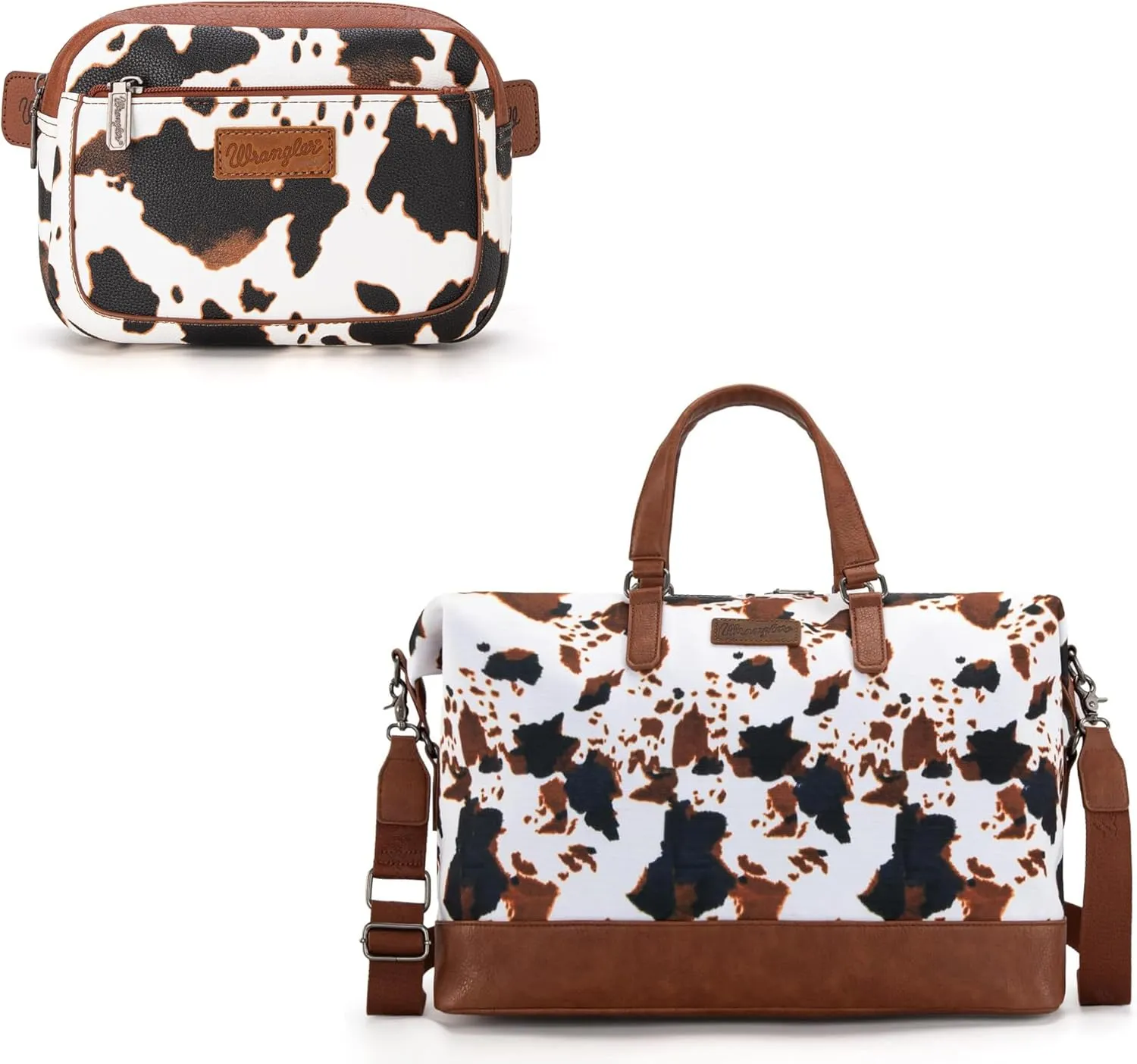 Wrangler Cow Print Oversized Travel Duffle Bag and Waist Pack for Women