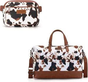 Wrangler Cow Print Oversized Travel Duffle Bag and Waist Pack for Women