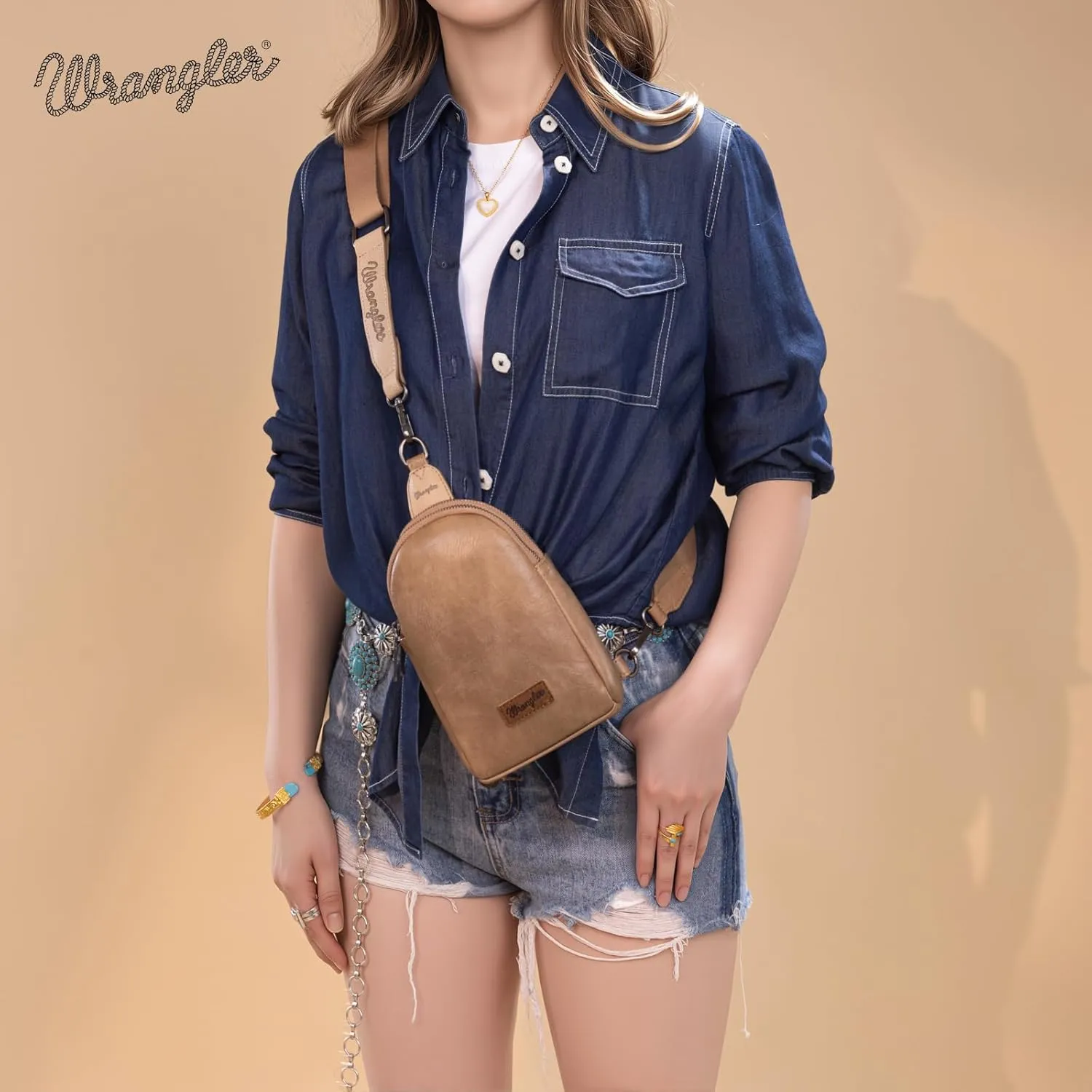 Wrangler Small Crossbody Sling Bags for Women Fanny Packs Chest Bag for Travel Gift