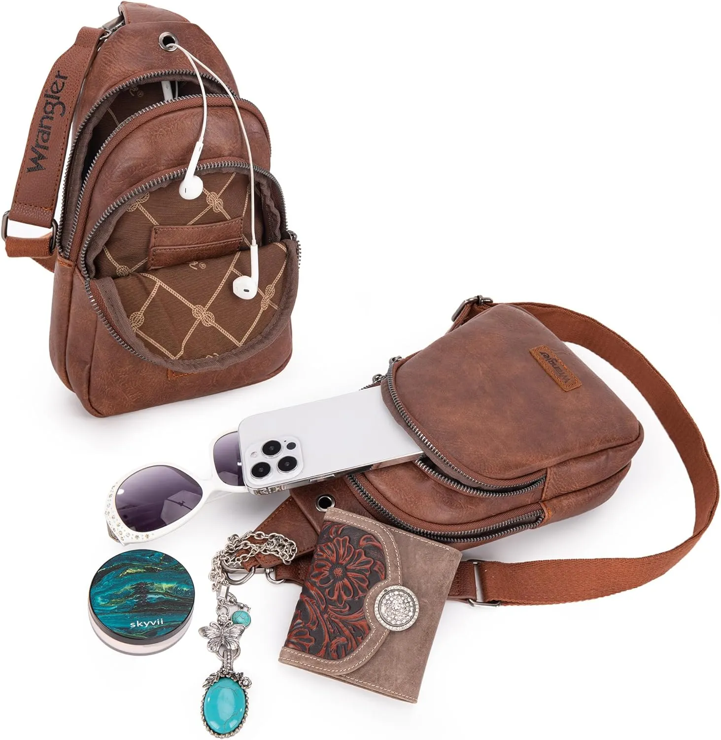Wrangler Small Crossbody Sling Bags for Women Fanny Packs Chest Bag for Travel - Mother Day Gift