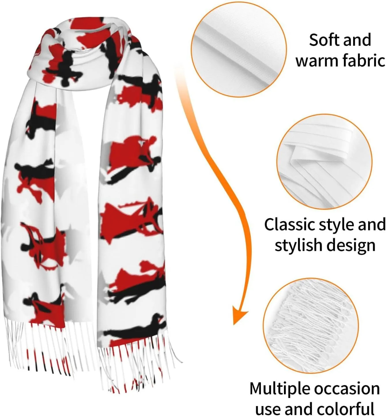 WURTON Black Floral Skull Print Cozy Soft Tassel Scarf Women'S Stylish Shawl Scarf Stay Chic Warm In Fall Winter
