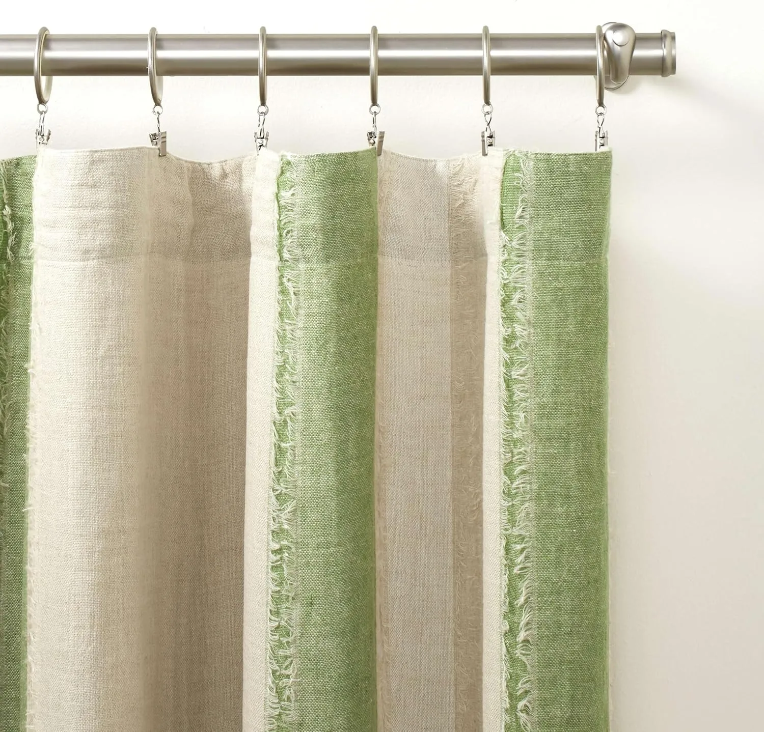 x Kit Kemp Moon Hills Linen Olive Curtain Panel, 84" Size, Green Stripe Pattern