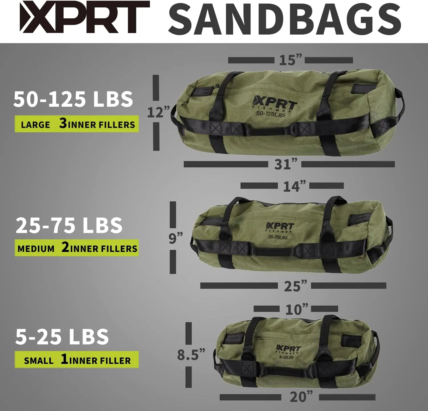 XPRT Fitness Workout Sandbag for Heavy Duty Workout Cross Training 7 Multi-positional Handles - Color Army Green/Black/Camo