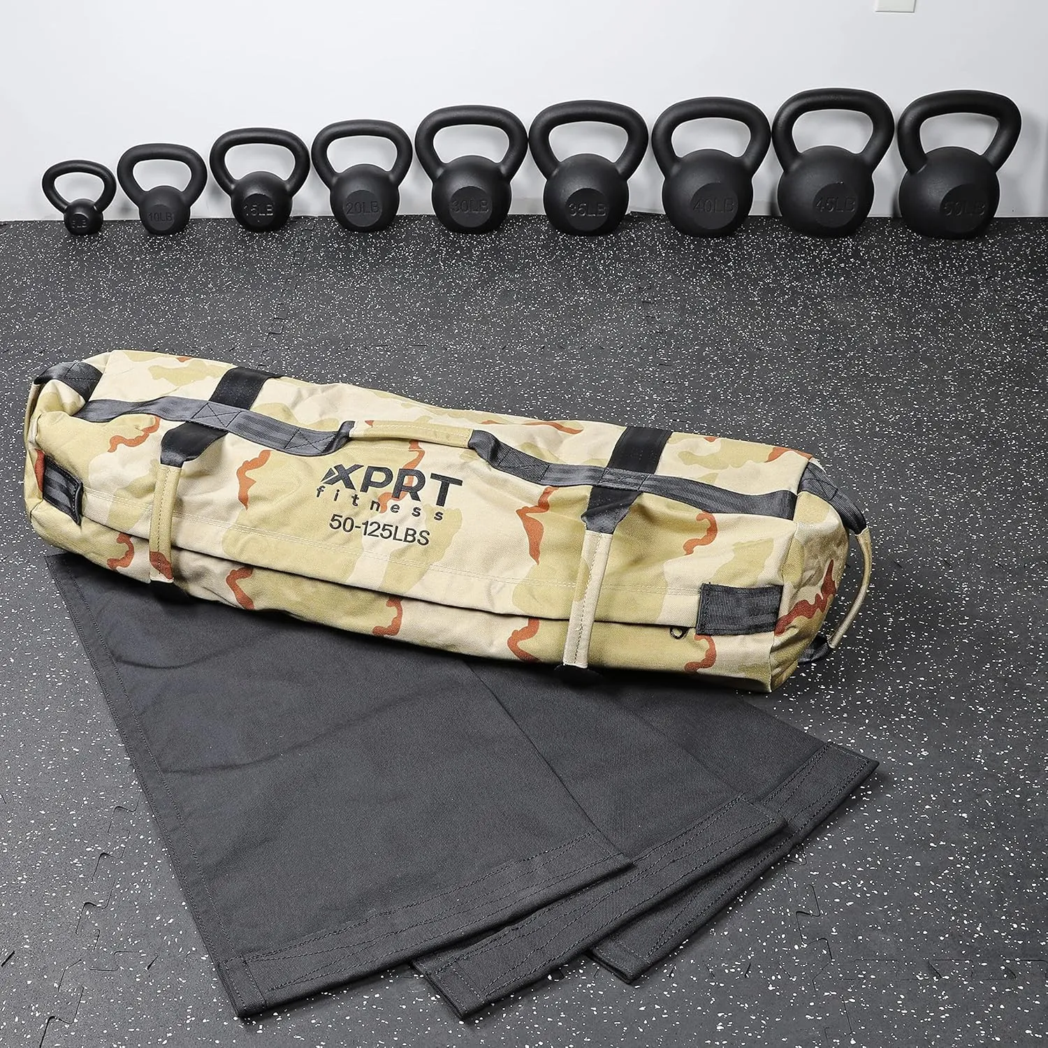 XPRT Fitness Workout Sandbag for Heavy Duty Workout Cross Training 7 Multi-positional Handles - Color Army Green/Black/Camo