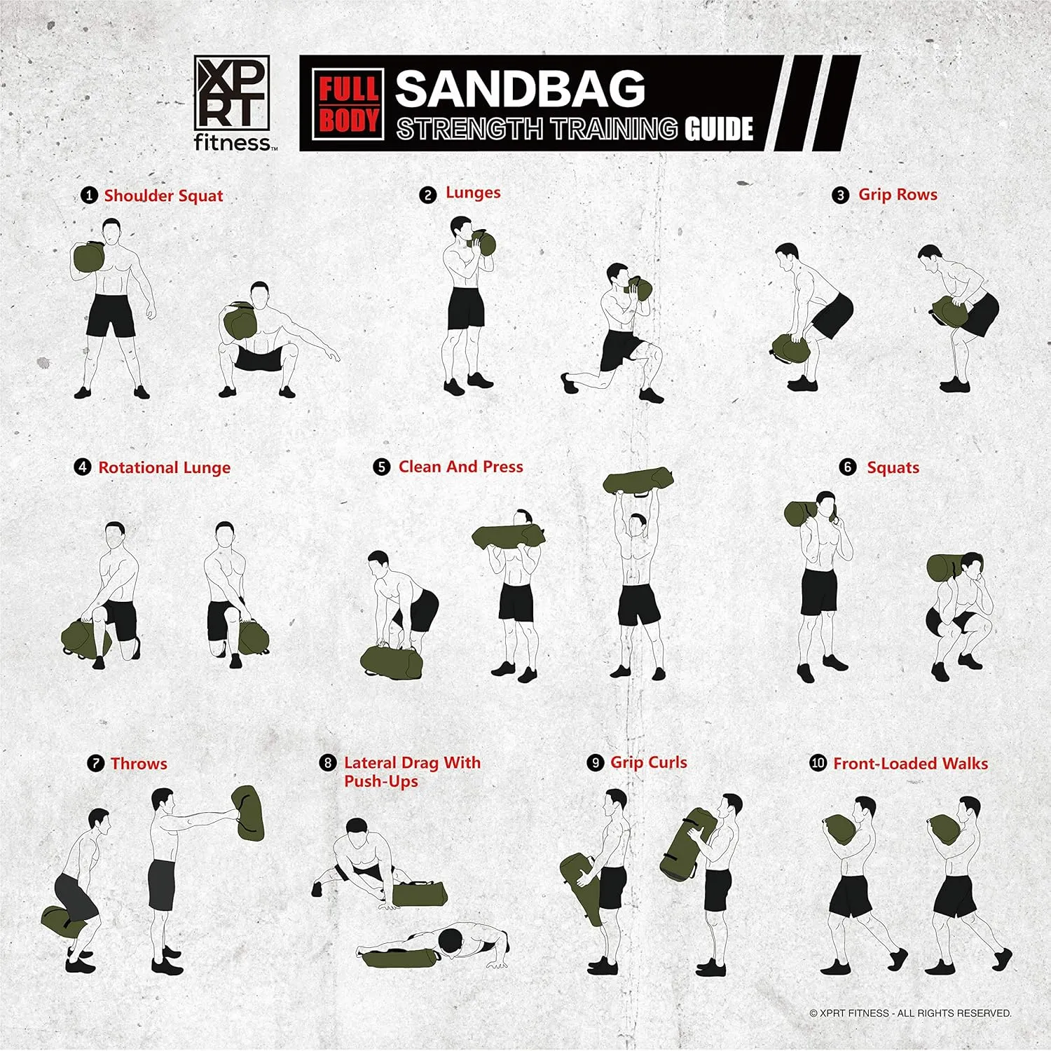 XPRT Fitness Workout Sandbag for Heavy Duty Workout Cross Training 7 Multi-positional Handles - Color Army Green/Black/Camo