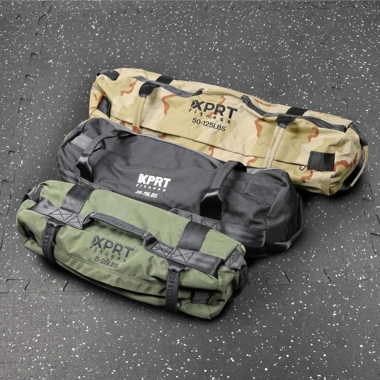 XPRT Fitness Workout Sandbag for Heavy Duty Workout Cross Training 7 Multi-positional Handles - Color Army Green/Black/Camo