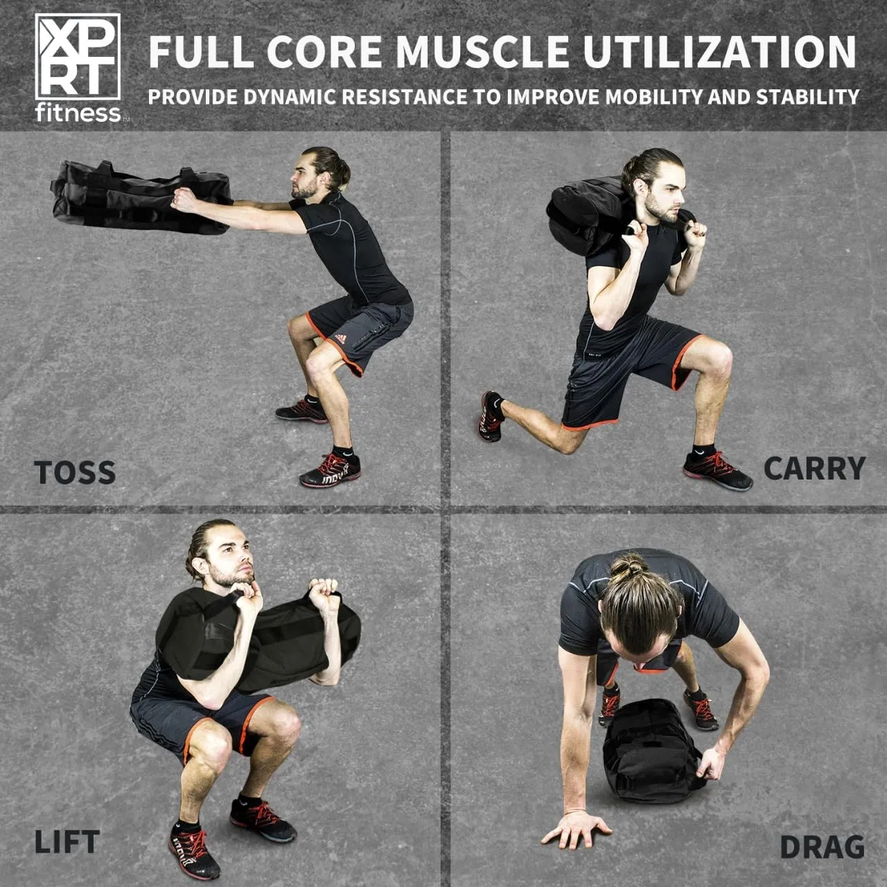 XPRT Fitness Workout Sandbag for Heavy Duty Workout Cross Training 7 Multi-positional Handles - Color Army Green/Black/Camo