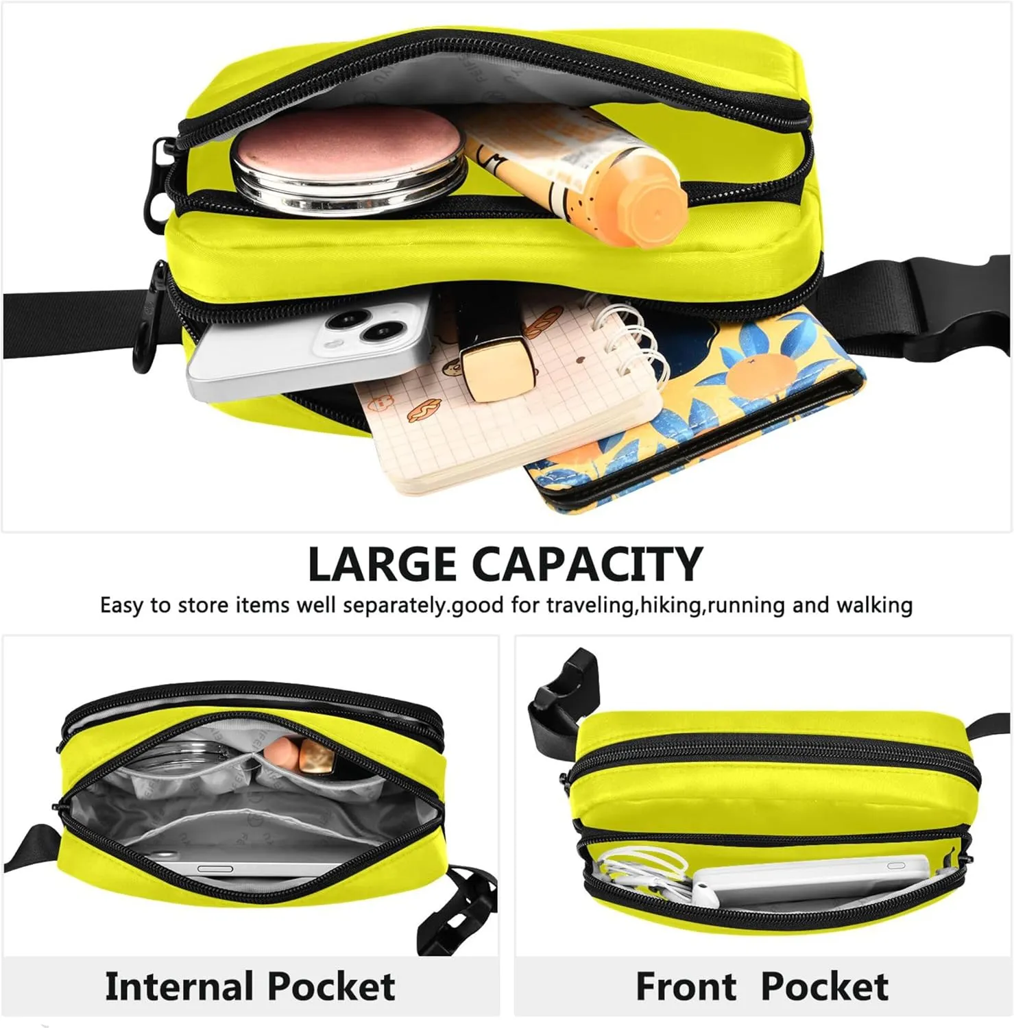 Yellow Bright Fanny Packs for Women Hip Pouch Belt Bag Waterproof Cartoon Crossbody Waist Purse