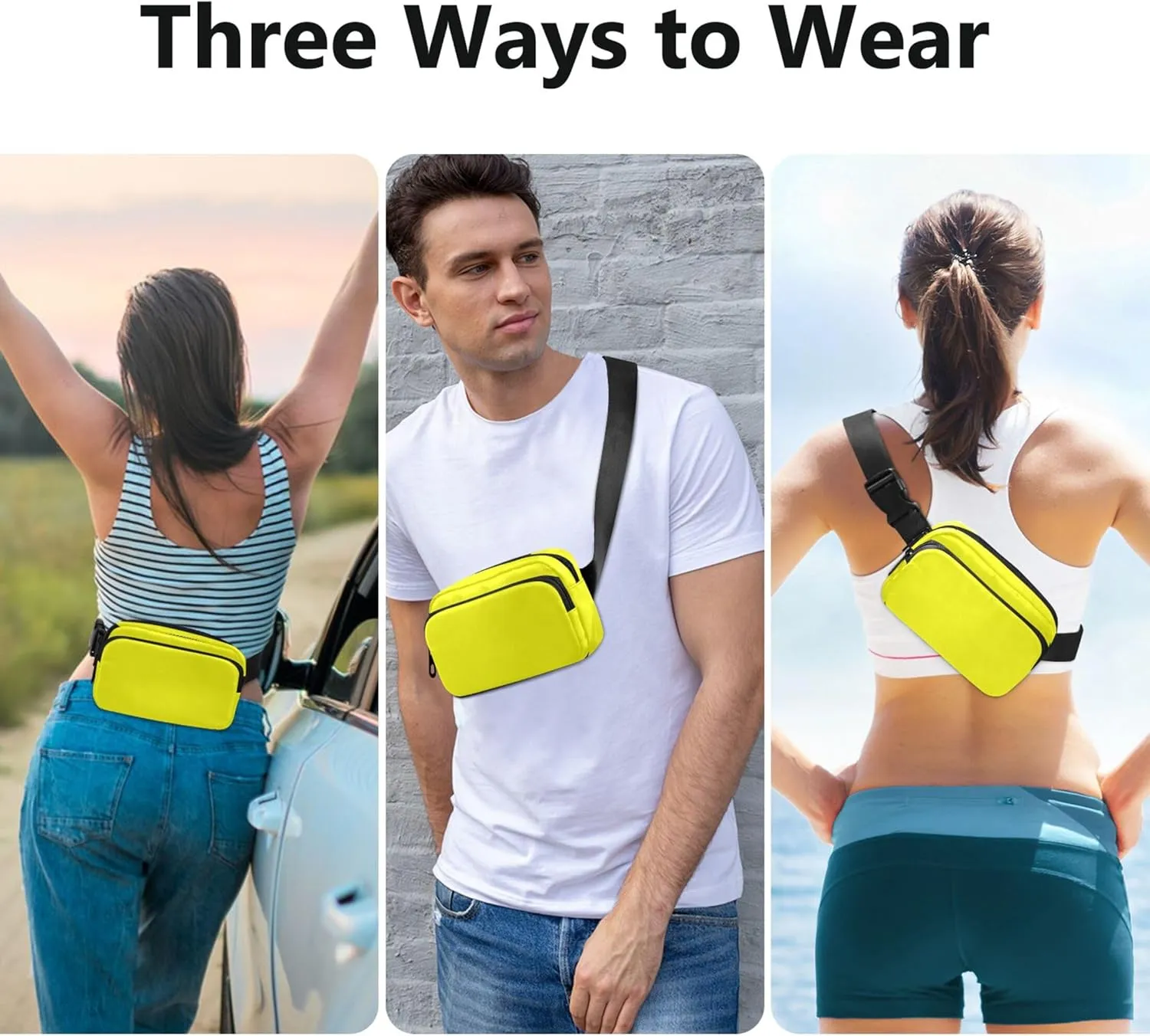 Yellow Bright Fanny Packs for Women Hip Pouch Belt Bag Waterproof Cartoon Crossbody Waist Purse