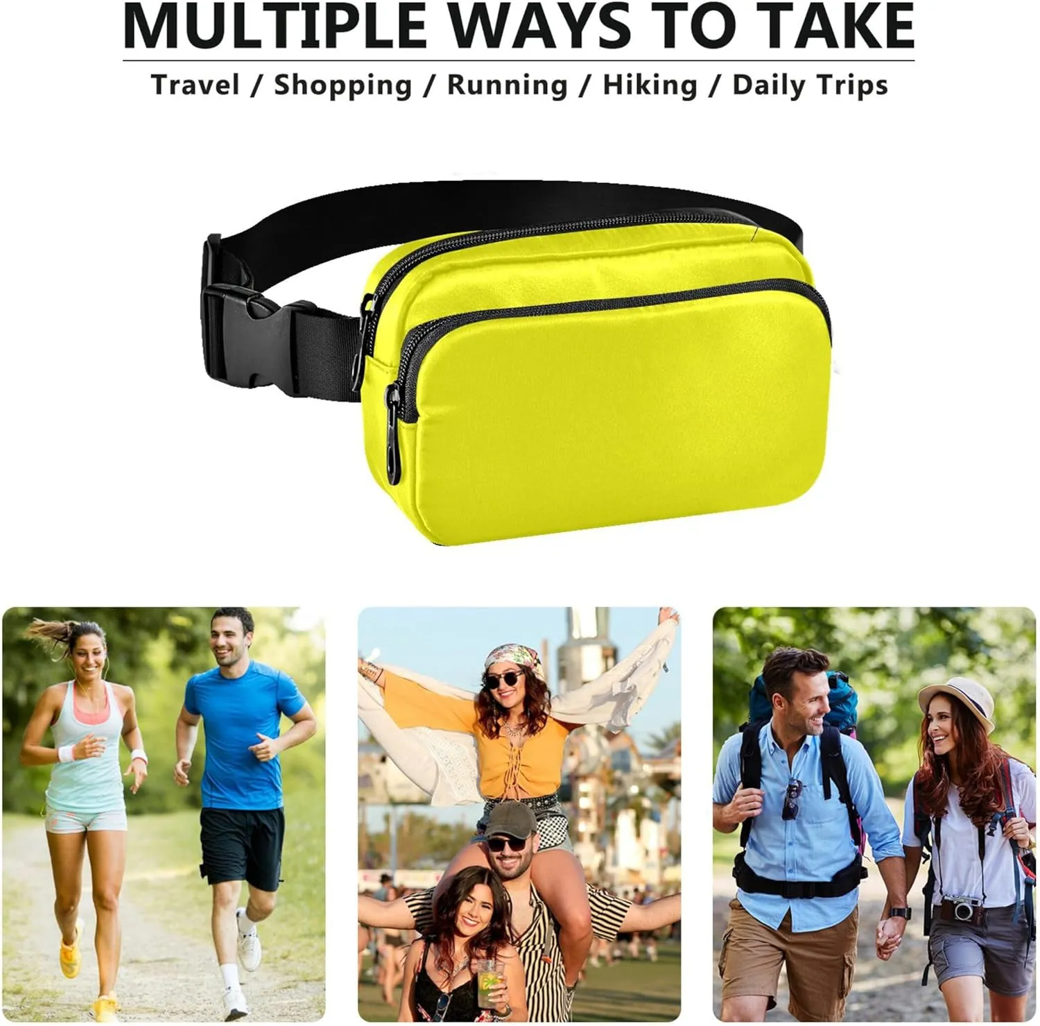 Yellow Bright Fanny Packs for Women Hip Pouch Belt Bag Waterproof Cartoon Crossbody Waist Purse