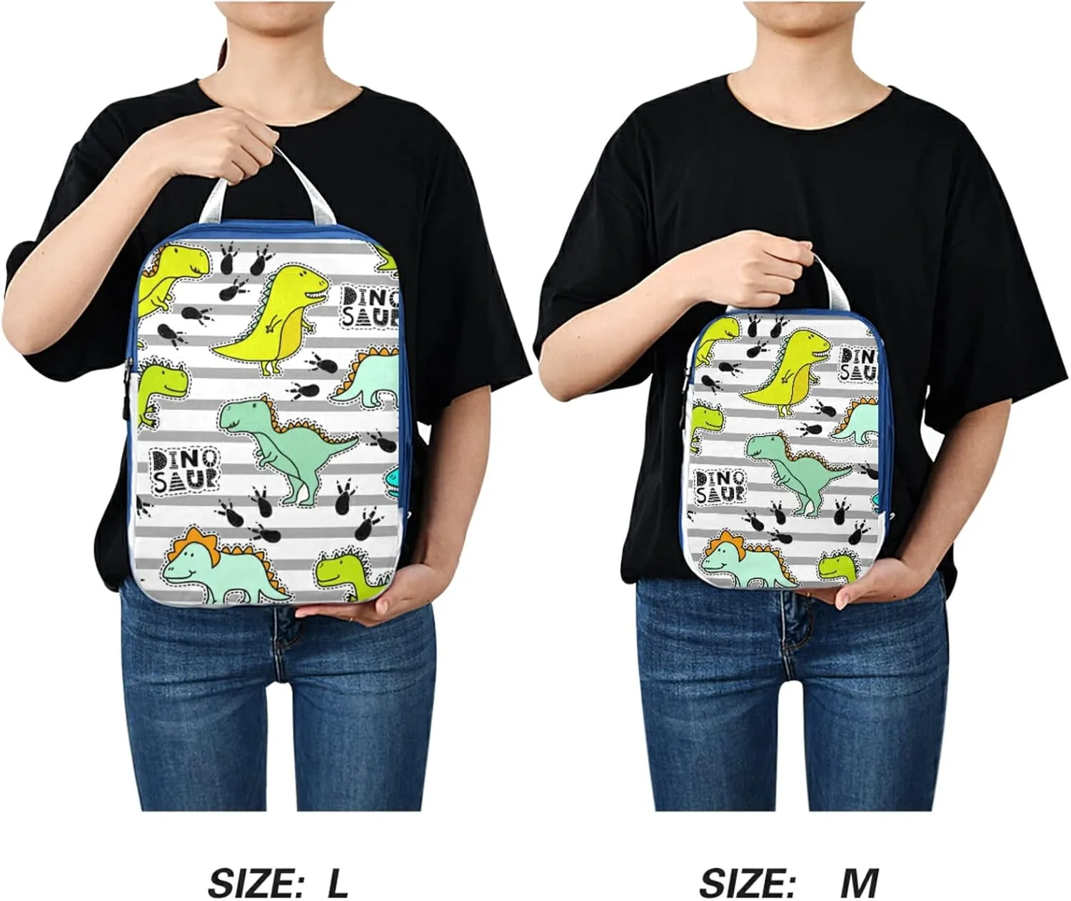 Yellow Green Turquoise Dinosaurs Black Paws on Grey Stripes 3 Set Packing Cubes, Travel Packing Organizers for Suitcases, Waterproof Check Oxford Toiletry Compression Luggage Storage Bag