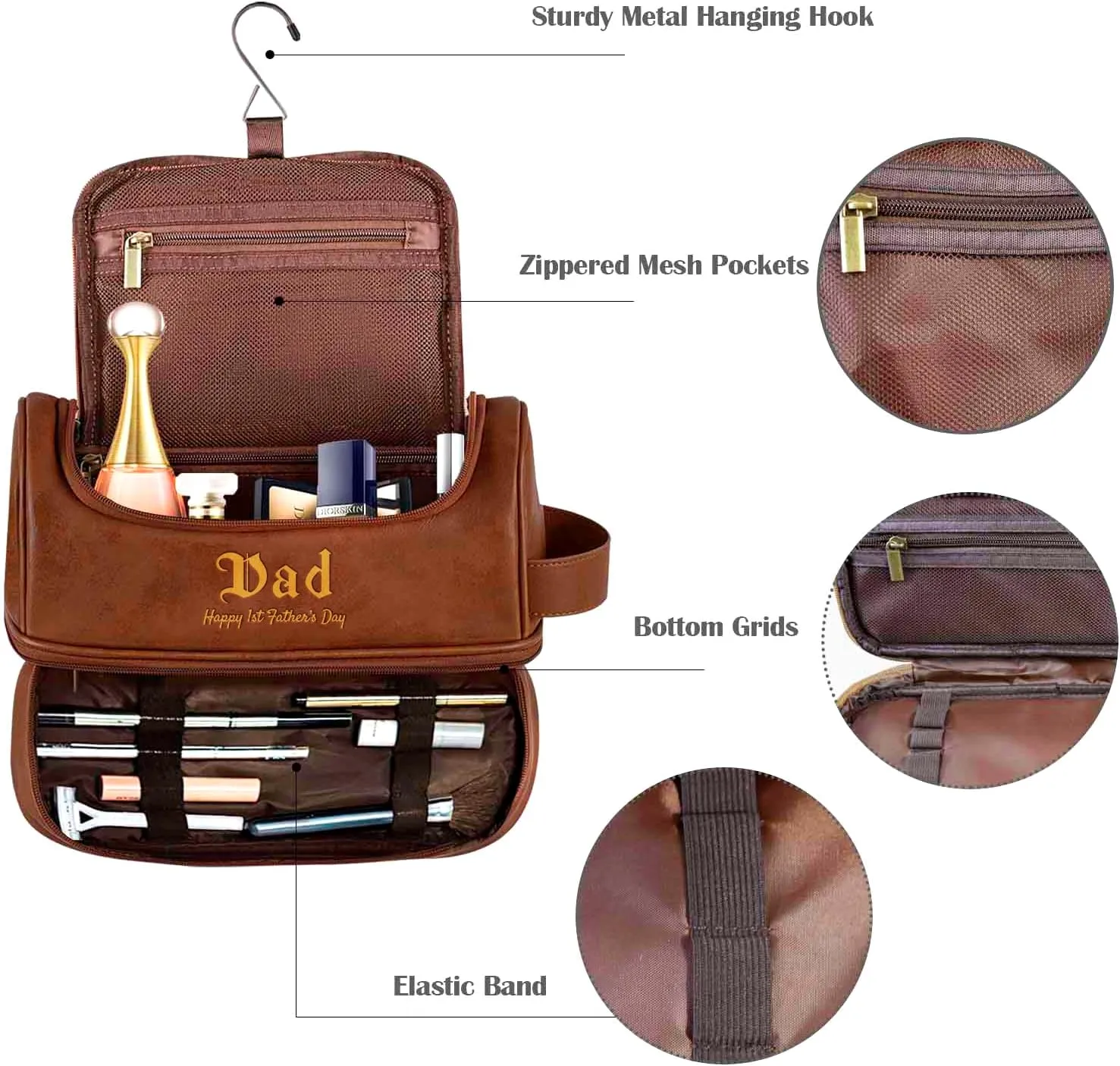 YESCUSTOM Custom Toiletry Bag for Men, Personalized Leather Toiletry Travel Bag, Customized Men Shaving Bag, Gifts for Groomsmen, Boyfriend, Husban, Dad, Birthday, Father's Day, Wedding, Anniversary