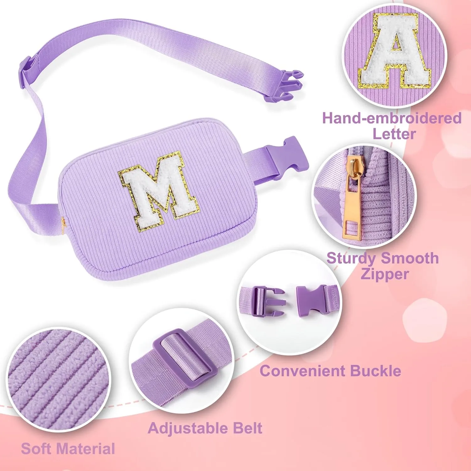 YOOLIFE Gifts for Teen Girls Kids - Initial Fanny Packs for Kid Girls, Small Crossbody Bag, Gifts for Sister Daughter Fanny Packs Purple Initial Crossbody Belt Bag Waist Packs for Kid Girl (Purple A)