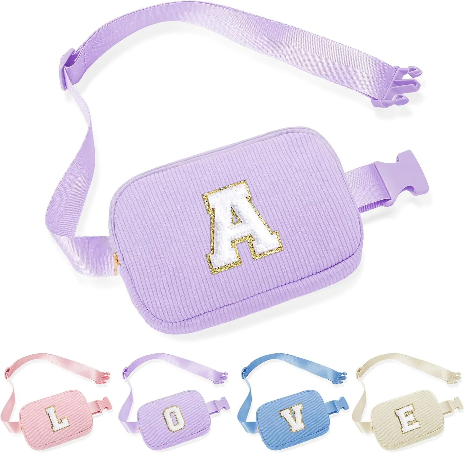 YOOLIFE Gifts for Teen Girls Kids - Initial Fanny Packs for Kid Girls, Small Crossbody Bag, Gifts for Sister Daughter Fanny Packs Purple Initial Crossbody Belt Bag Waist Packs for Kid Girl (Purple A)