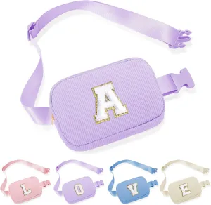 YOOLIFE Gifts for Teen Girls Kids - Initial Fanny Packs for Kid Girls, Small Crossbody Bag, Gifts for Sister Daughter Fanny Packs Purple Initial Crossbody Belt Bag Waist Packs for Kid Girl (Purple A)