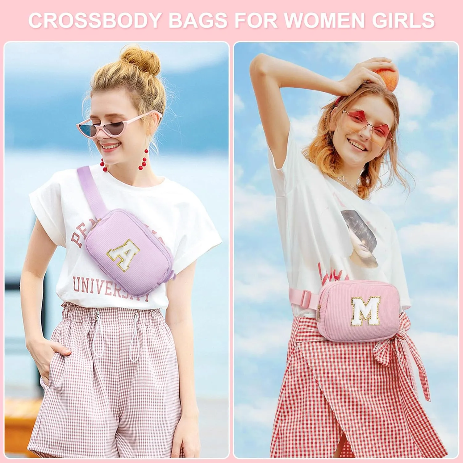 YOOLIFE Gifts for Teen Girls Kids - Initial Fanny Packs for Kid Girls, Small Crossbody Bag, Gifts for Sister Daughter Fanny Packs Purple Initial Crossbody Belt Bag Waist Packs for Kid Girl (Purple A)