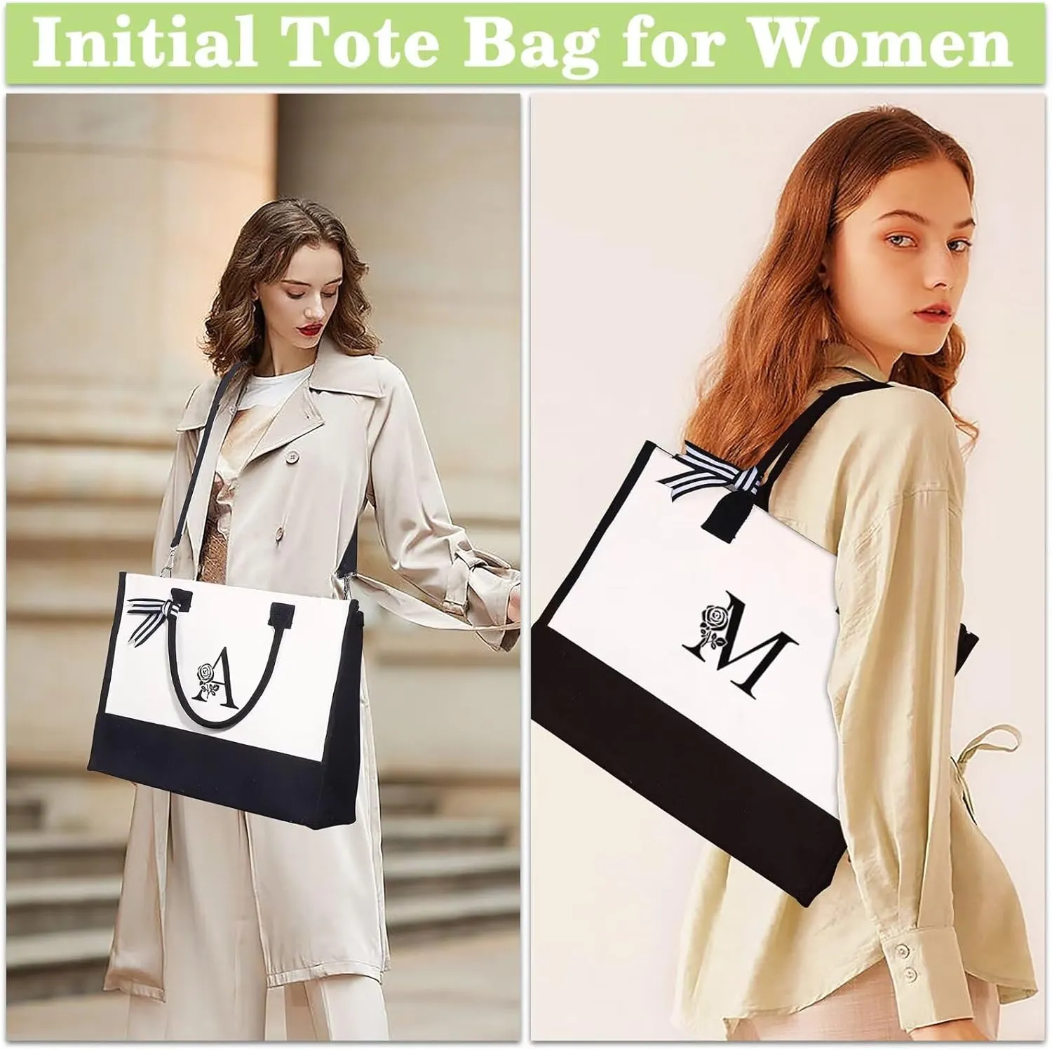 YOOLIFE Gifts for Women - Initial Canvas Tote Bag & Makeup Bag Birthday Gifts for Women Wife Mom Friend Teacher Sister