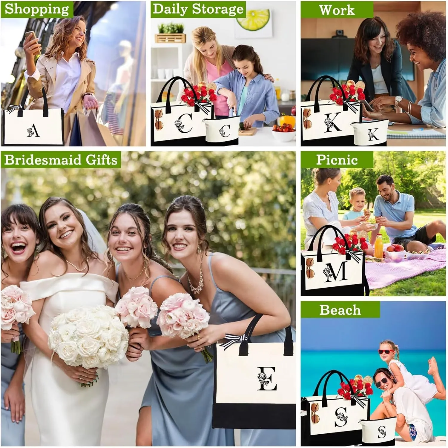 YOOLIFE Gifts for Women - Initial Canvas Tote Bag & Makeup Bag Birthday Gifts for Women Wife Mom Friend Teacher Sister